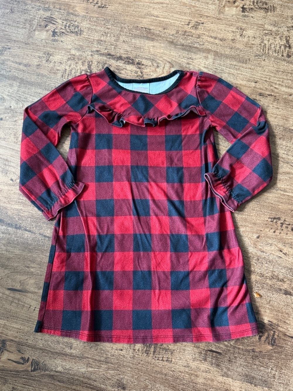 Red and Black Buffalo Plaid Ruffle Nightgown
